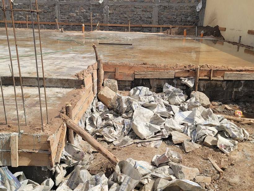 Steel reinforcement laid for foundation footings on the Narok site